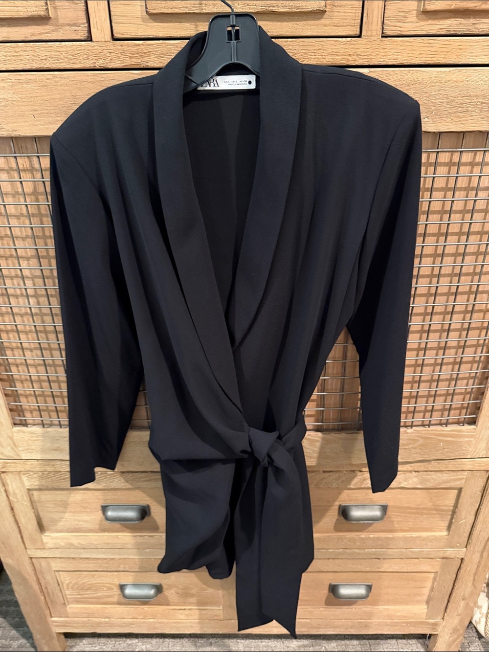 Zara Black Wrap dress with Shawl Collar and Tie